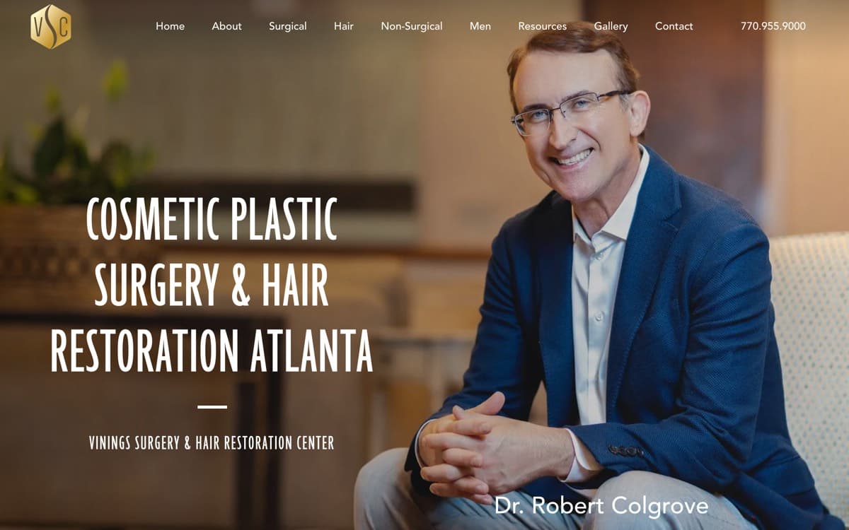 The Vinings Surgery & Hair Restoration website, built and run by Vitality.