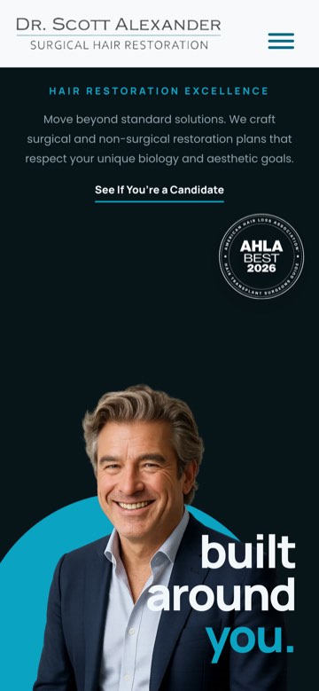 The same Biltmore Surgical Hair Restoration homepage on a phone