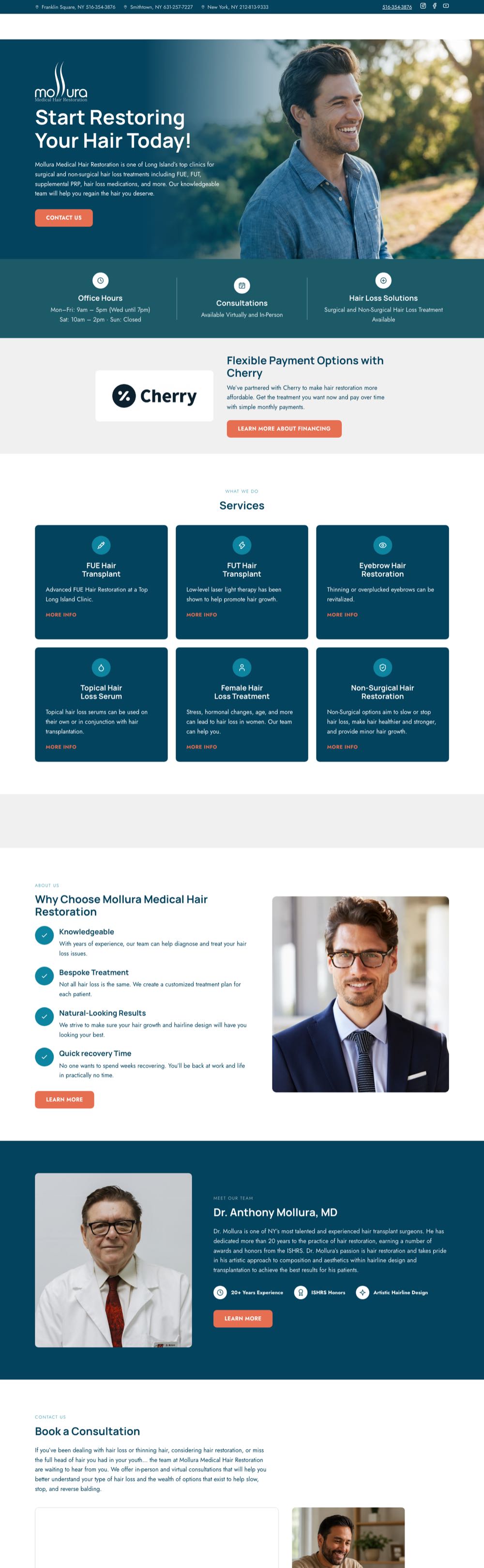 Mollura Medical Hair Restoration homepage as it renders on desktop